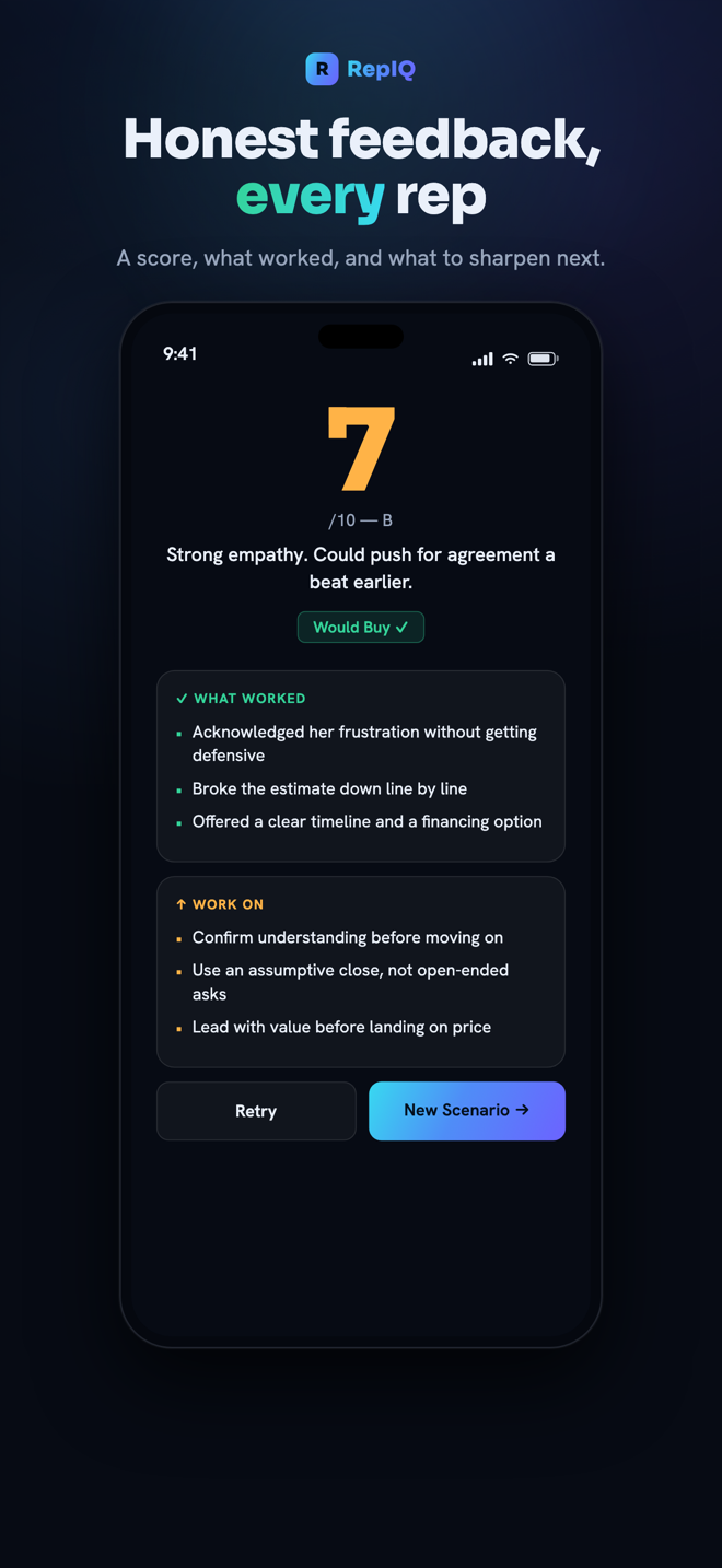 RepIQ — honest scored feedback after every rep